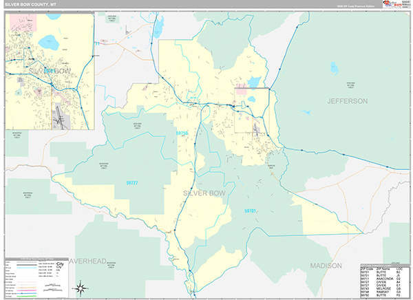 Silver Bow County, MT Wall Map